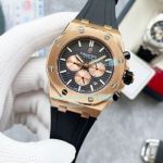 Copy Audemars Piguet Royal Oak Offshore Watch Black Dial Rose Gold Case Black Rubber Strap